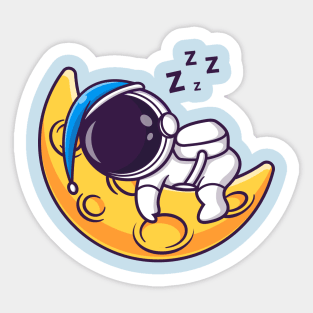 Cute Astronaut Sleeping On Moon Wearing Beanie Hat  Cartoon Sticker